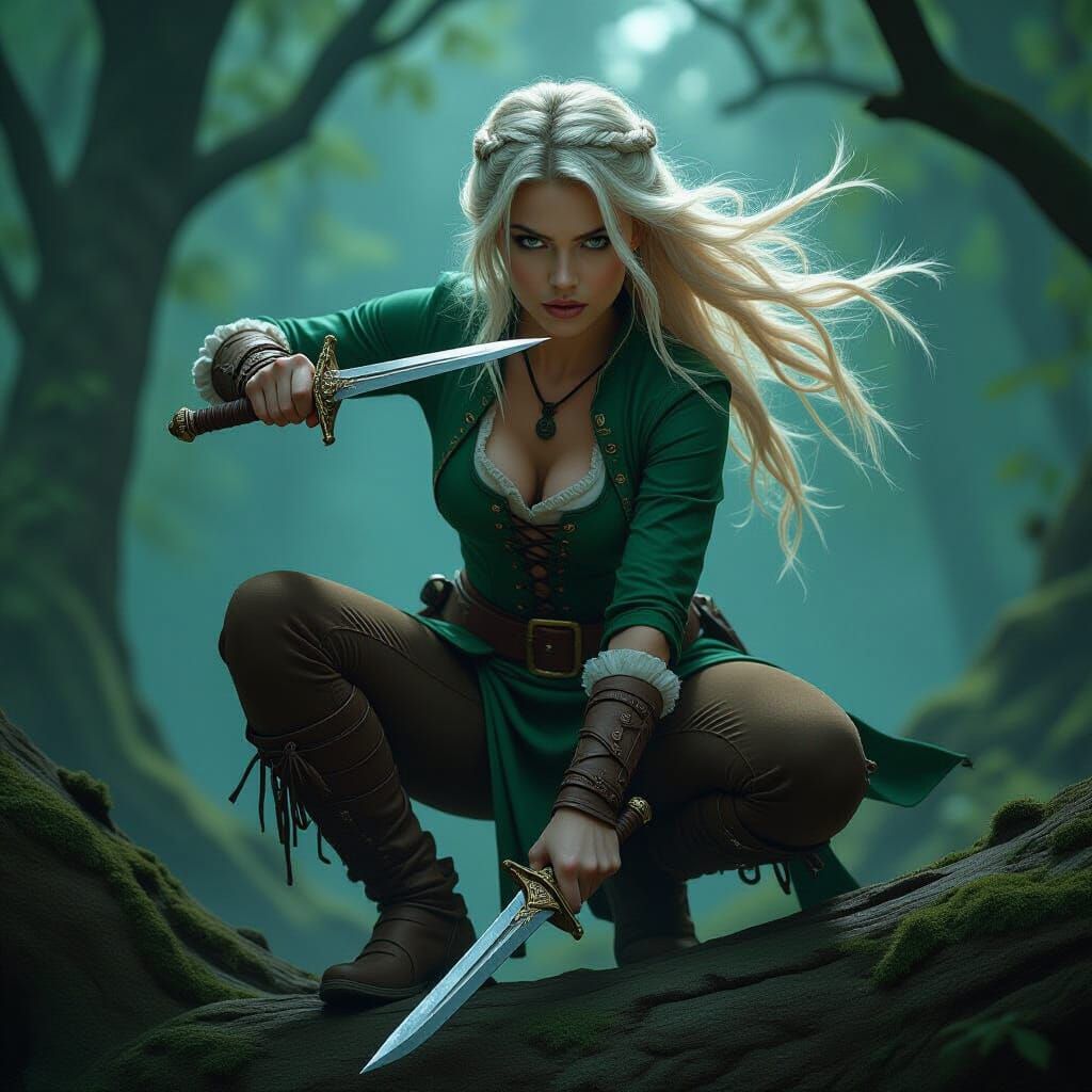 Fantasy Warrior Woman in Forest Matte Painting