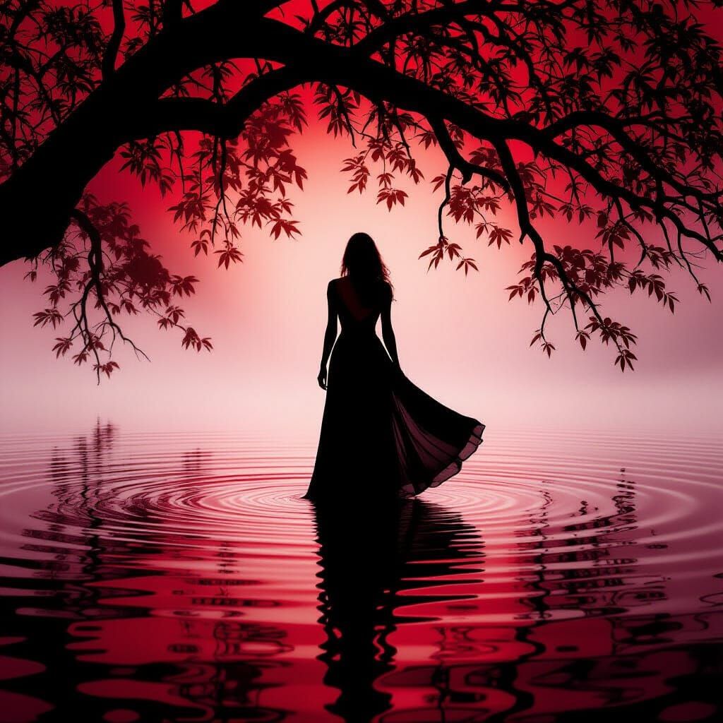 Monochromatic Silhouette in Crimson and Burgundy Tones