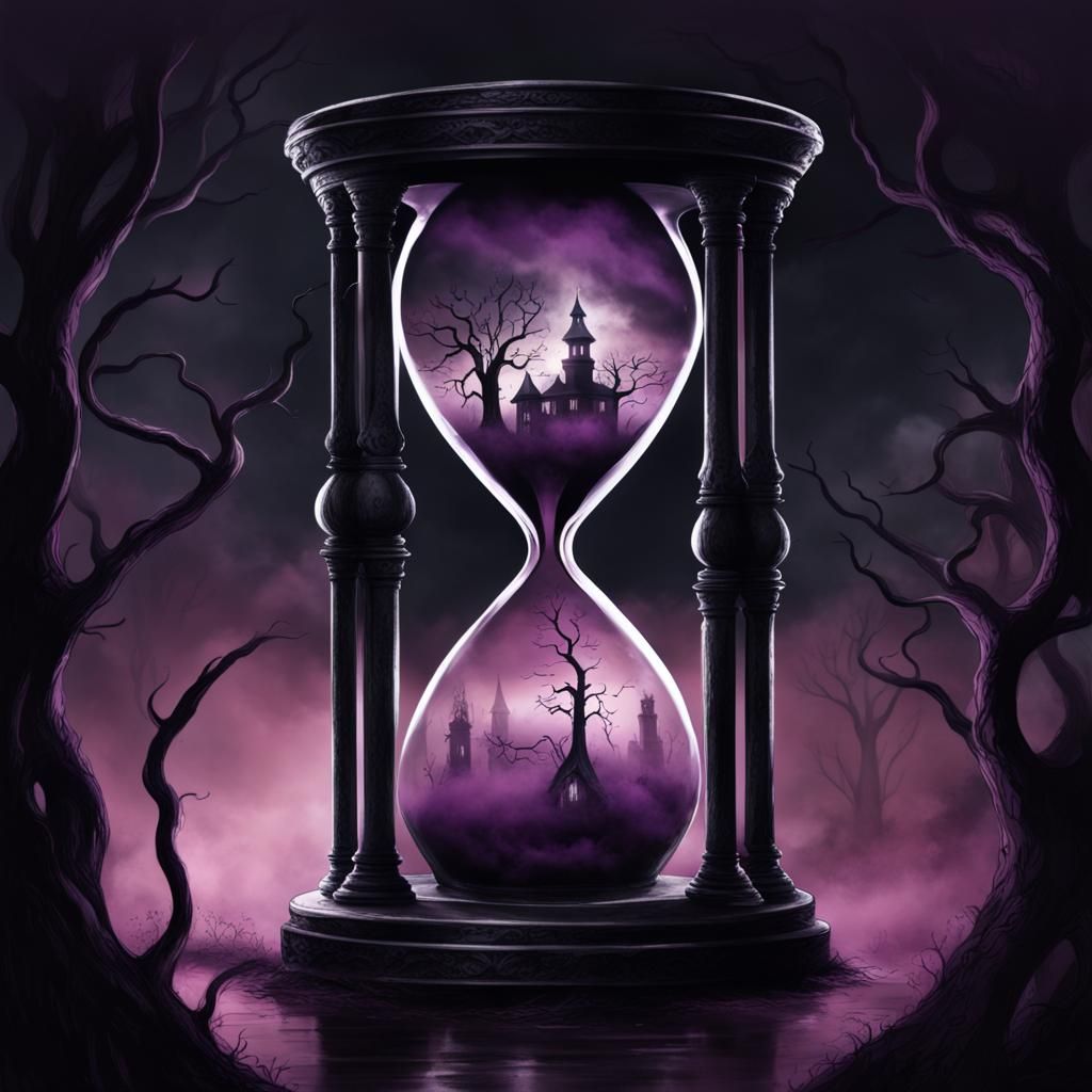 Nightmarish Hourglass with Black and Purple Fog
