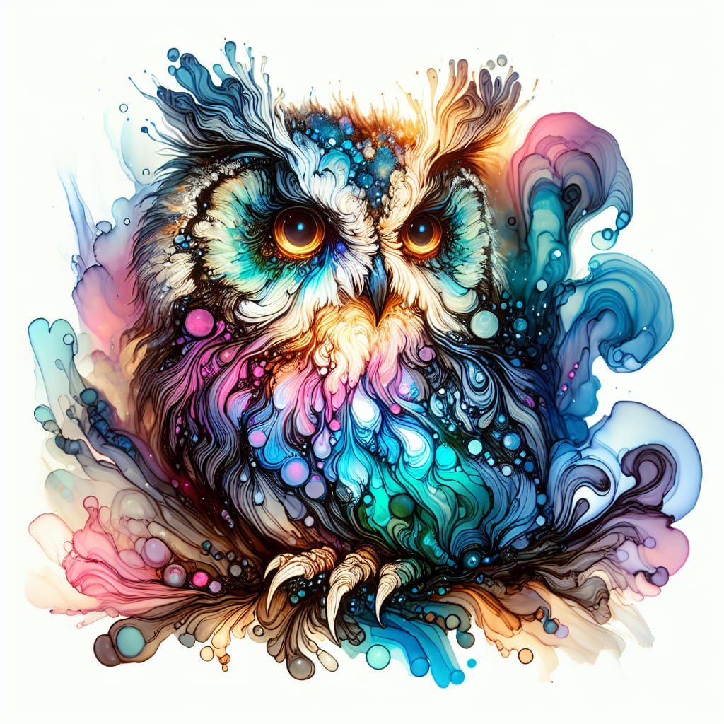 Fantastical Owl in Alcohol Ink Style