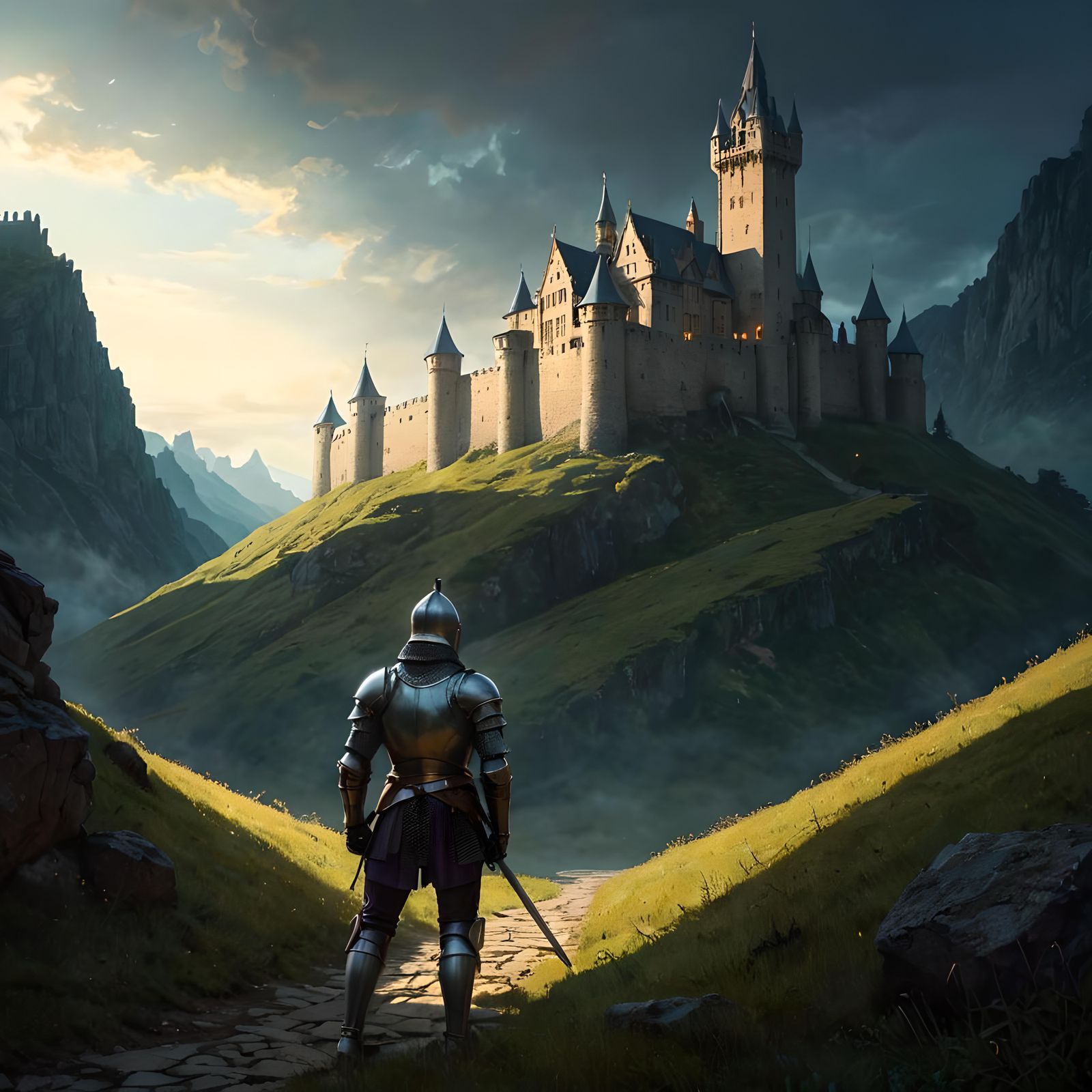 Medieval Knight and Castle Tower Illustration
