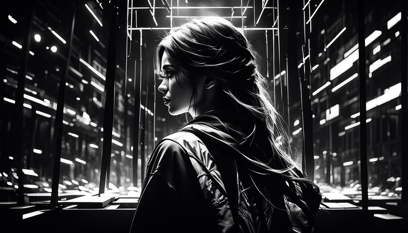 Colorful Silhouette Girl in Black and White World