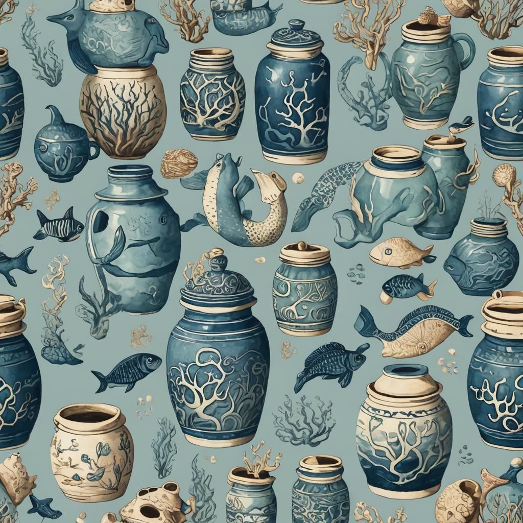 Ceramic Jars Adrift on a Calm Ocean