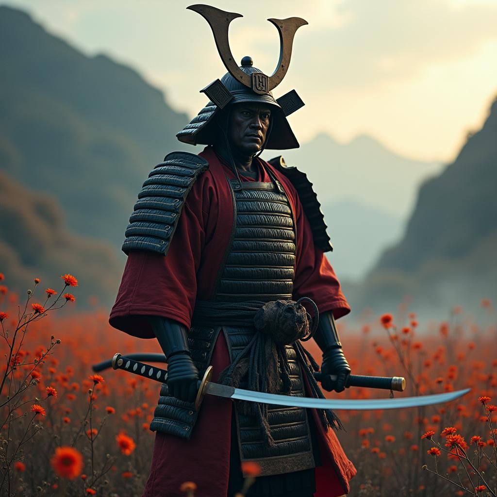 Oni Masked Samurai Warrior in Ghost of Tsushima Style