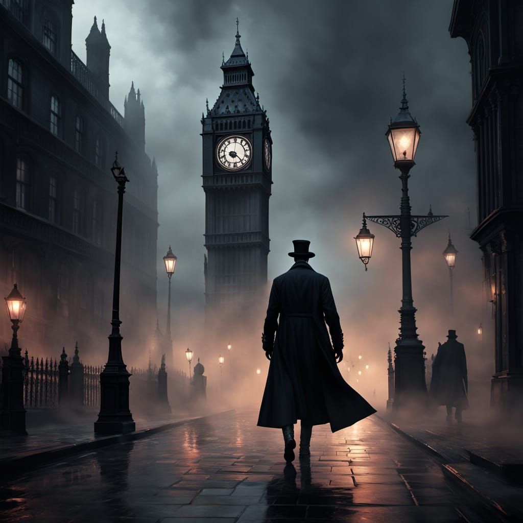 Shadowy Figure in Victorian London Fog
