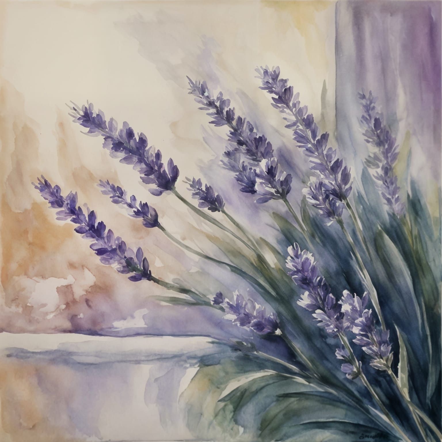 Aquarelle Painting of Lavender and Mocha Tones