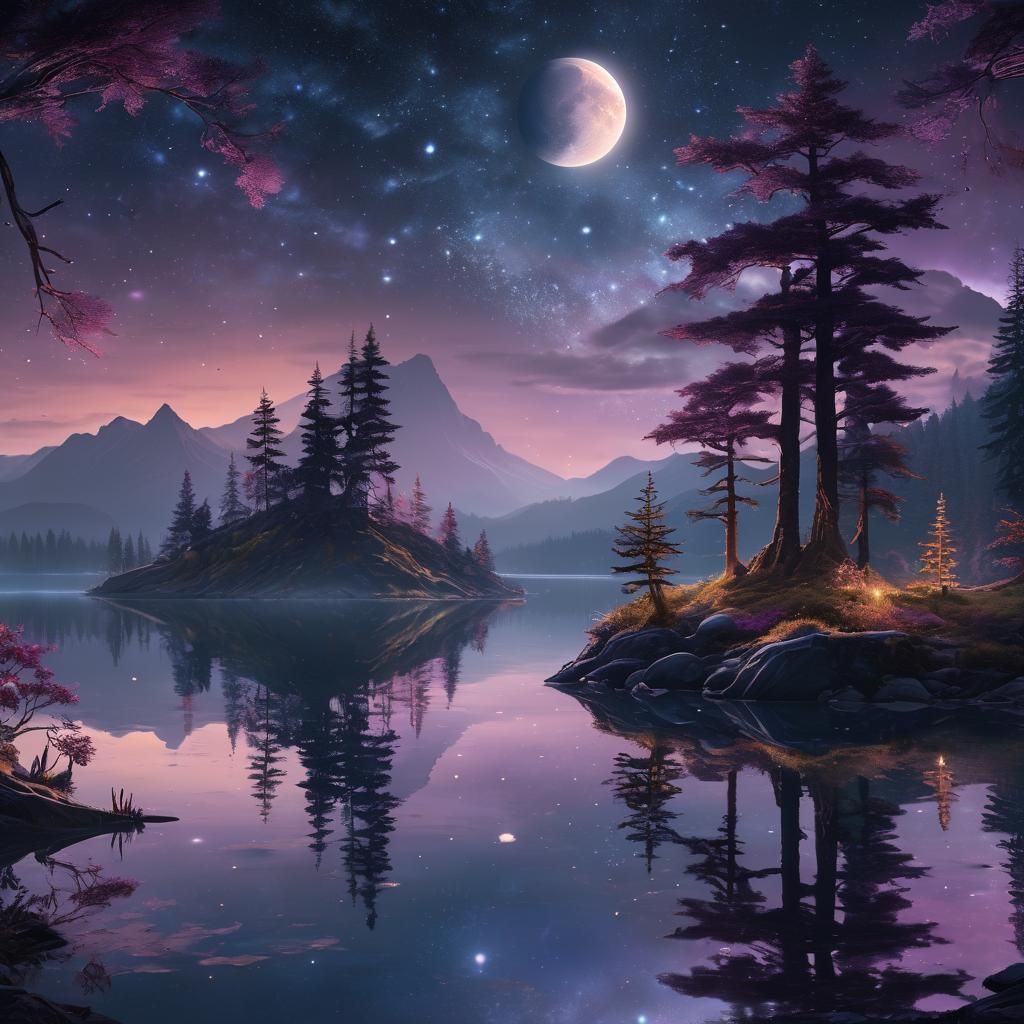 Surreal Moonlit Fantasy Landscape in Matte Painting Style