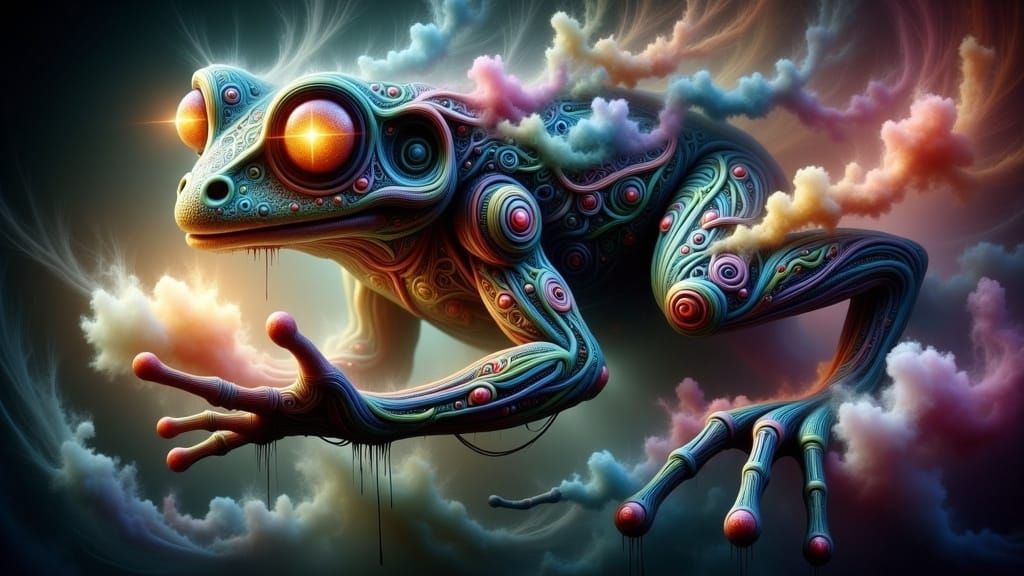 Iridescent Fabric Frog with Tattoos and Jewelry