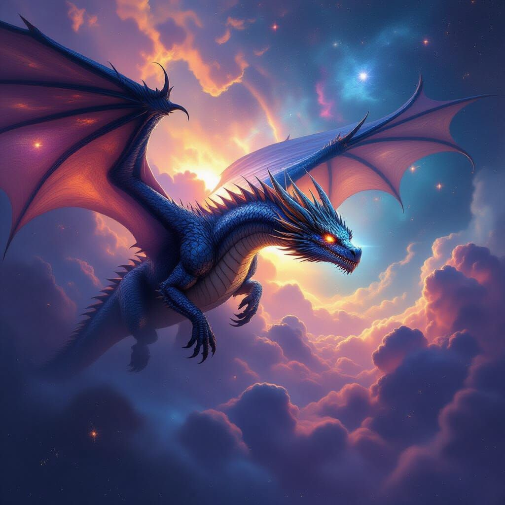 Majestic Dragon Soars Through Cosmic Nebula