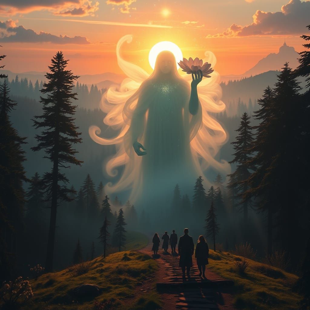 Celestial Being Emerges from Forest, Fantasy Art