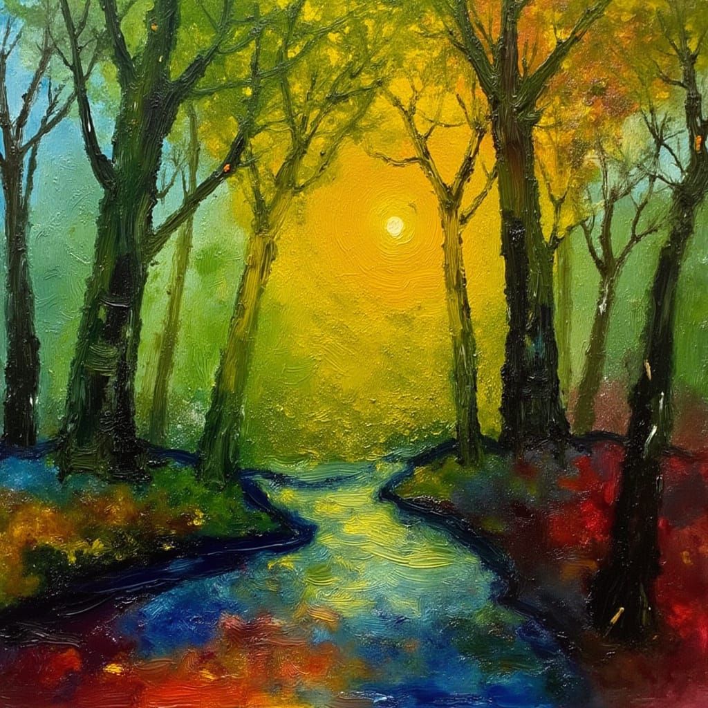 Enchanted Forest Brook with Dappled Light