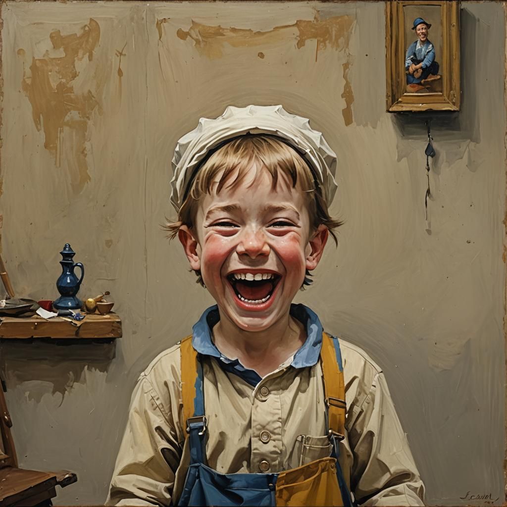 Boy Laughing in Art Studio, Vermeer Style