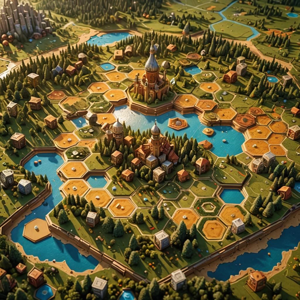Flourishing City in Hexagonal Catan-Inspired 3D World