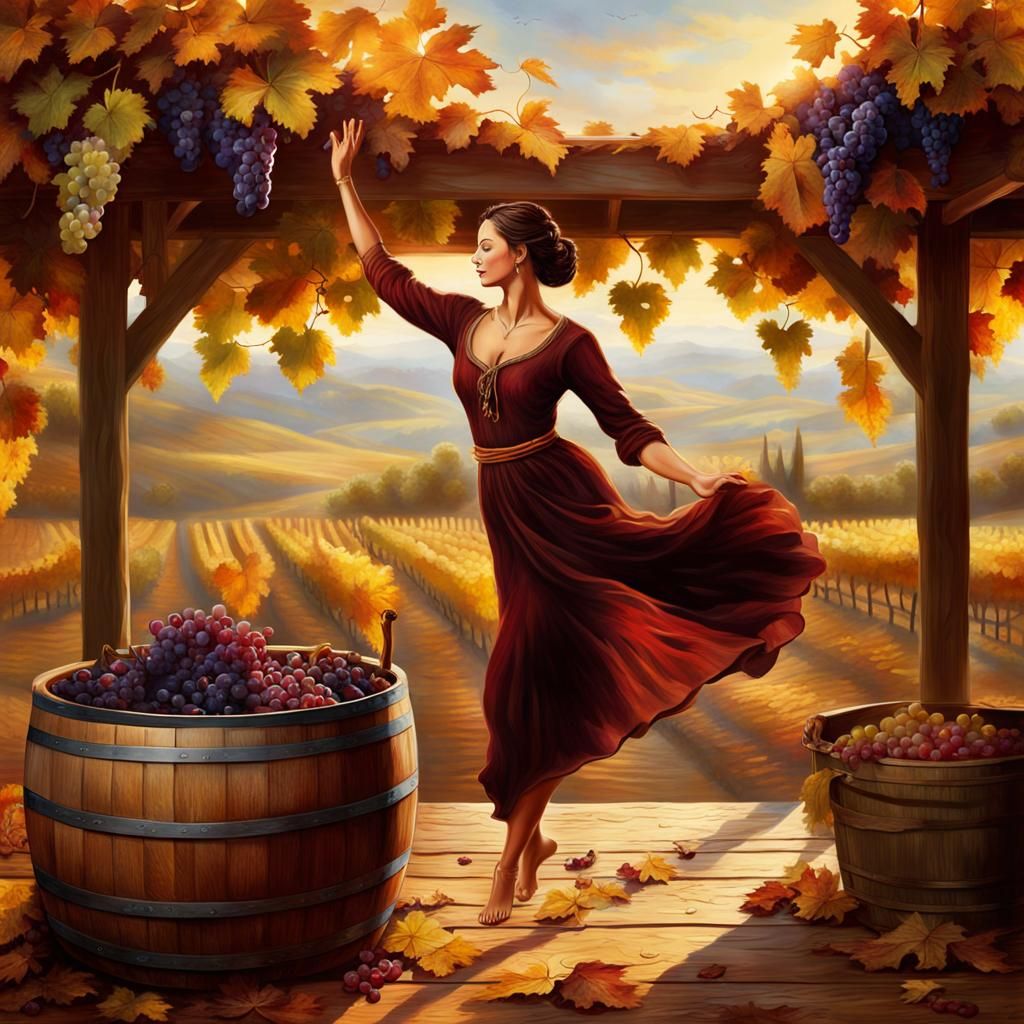 Woman Dancing on Grapes: Fantasy Concept Art