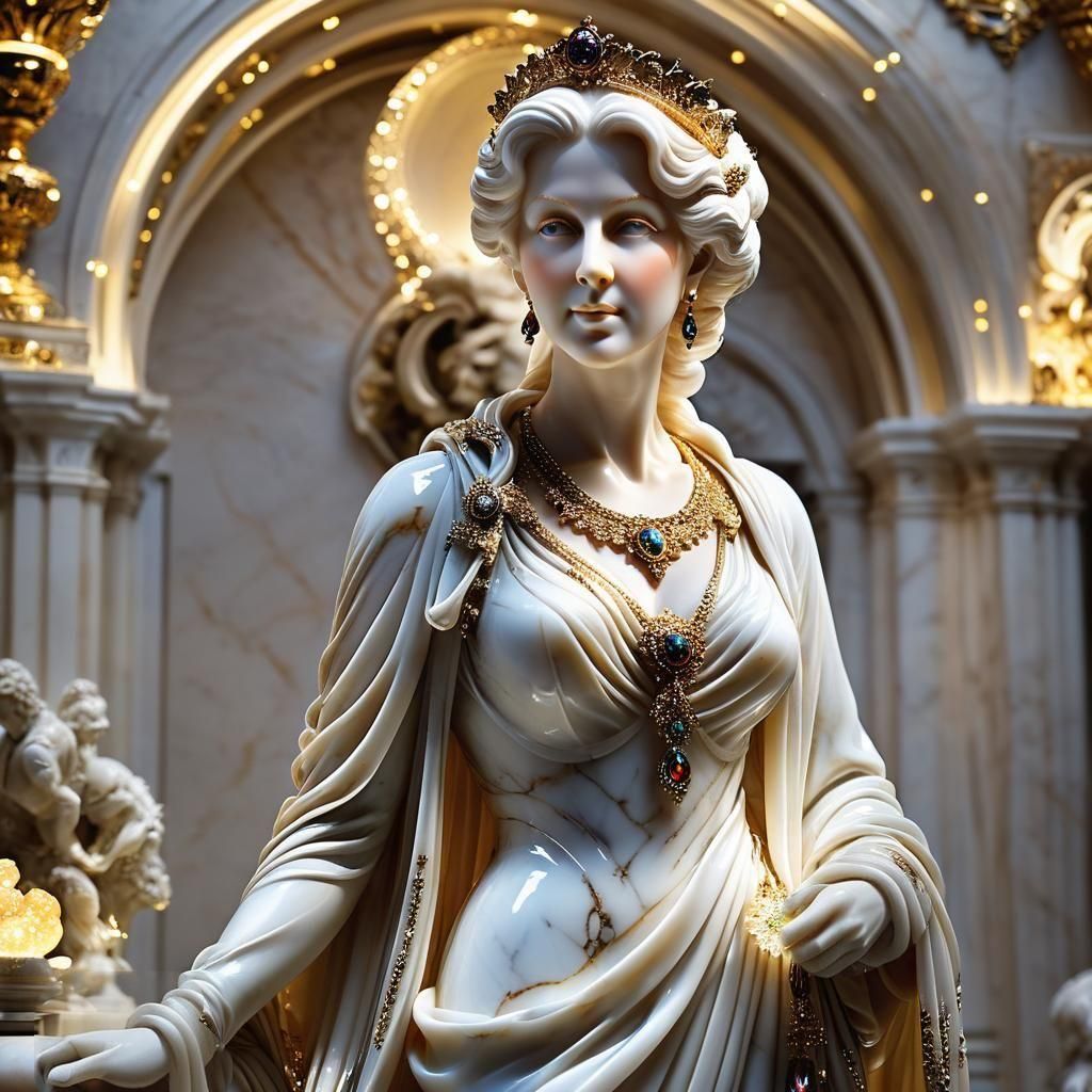Glowing Marble Sculpture of Dignified Woman