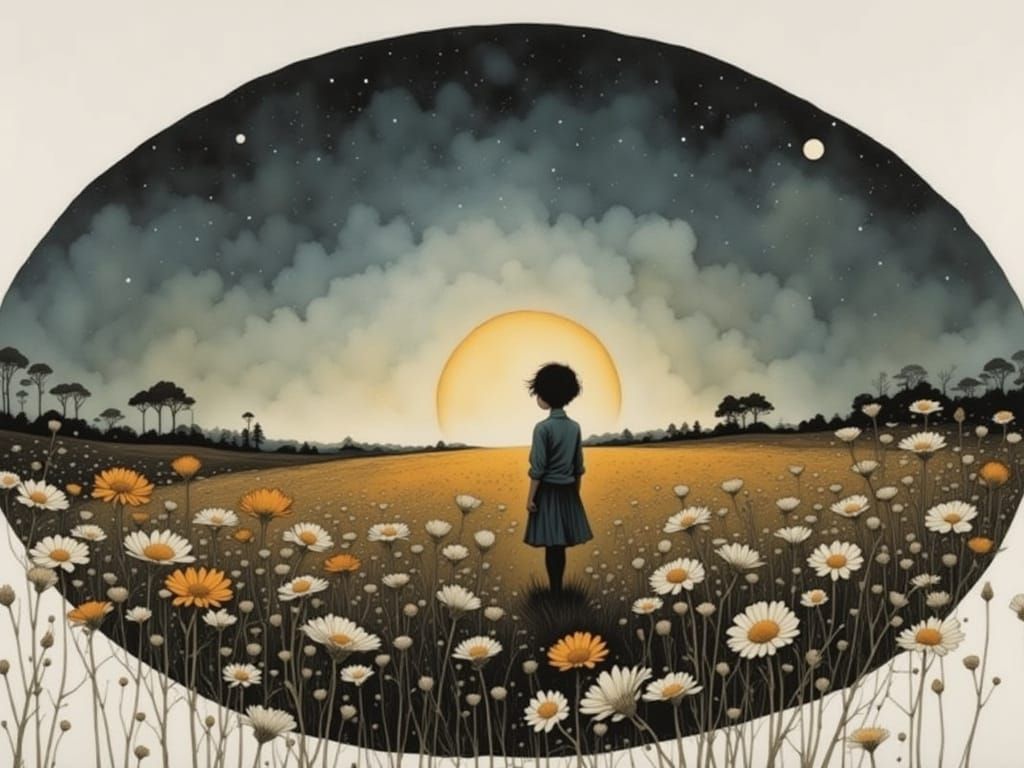 Girl Lost in a Vibrant, Mystical Floral Realm