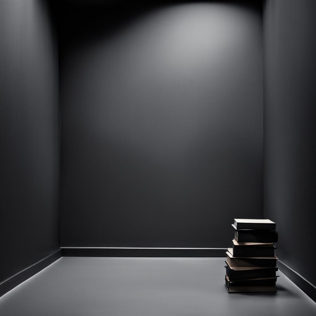 Hyperrealistic Black Book in Empty Black Room