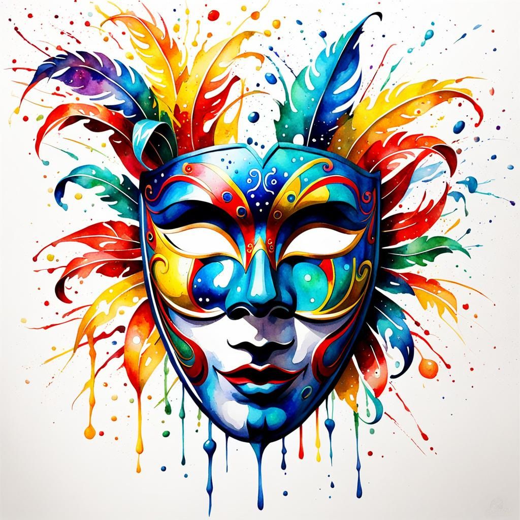 Carnival Mask: Watercolor Splash Art