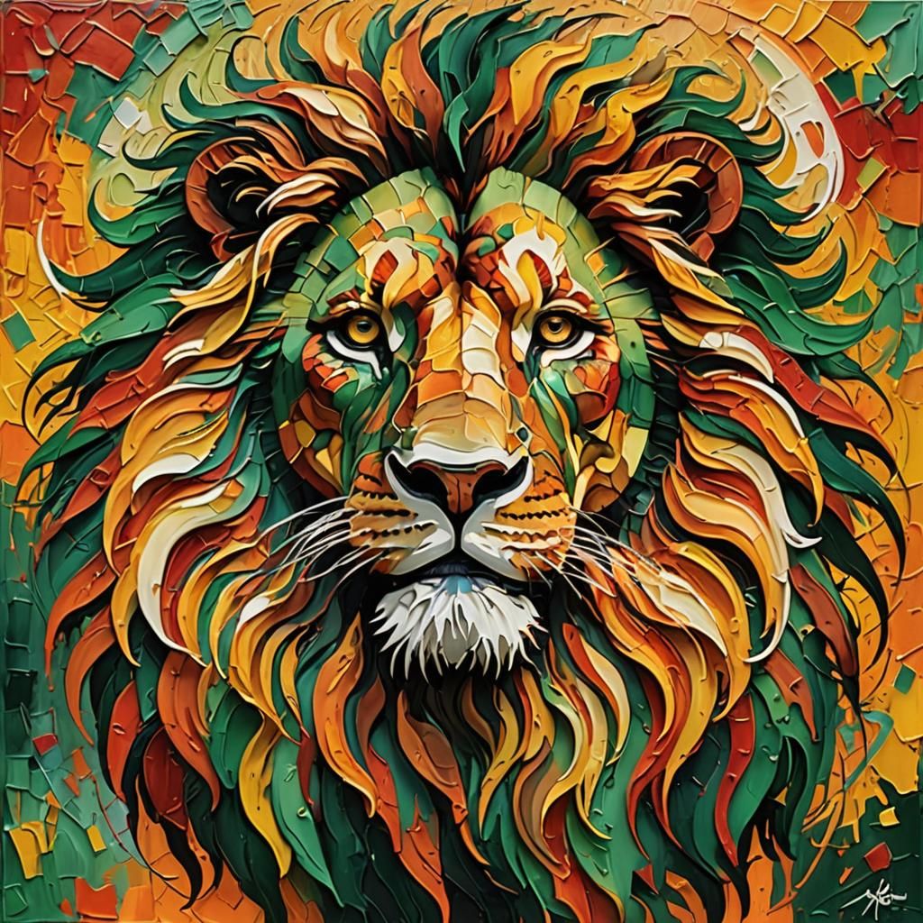 Majestic Lion: Impasto Painting with Bold Colors