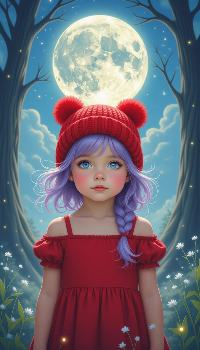 Child Under Luminous Moon in Runic Forest