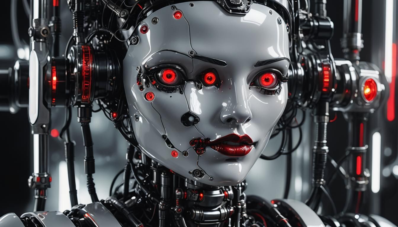 Cybernetic Victorian Robot with Latex Face in Digital Art