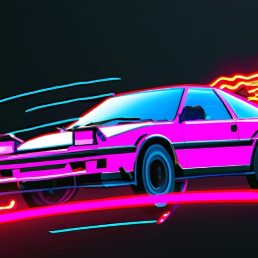 Japanese Drift Car with Neon Lights in Synthwave Style