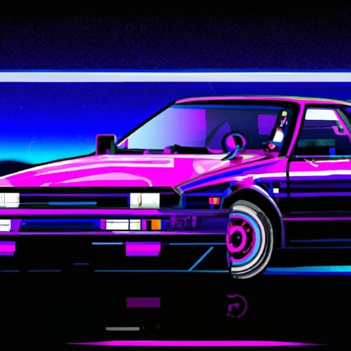 Neon Japanese Drift Car in Synthwave Style