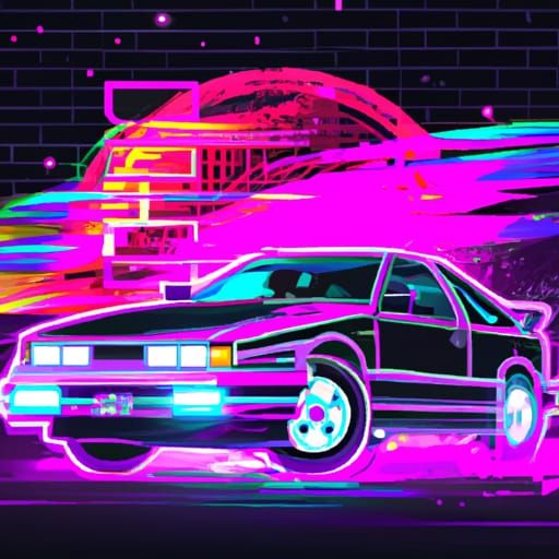Japanese Drift Car in Synthwave Neon Style