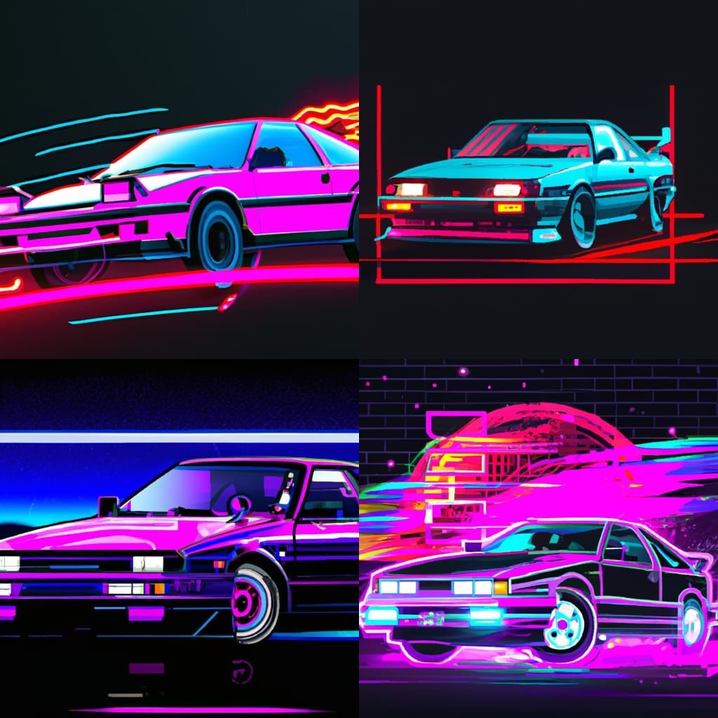 Neon Lit Japanese Drift Car in Synthwave Style