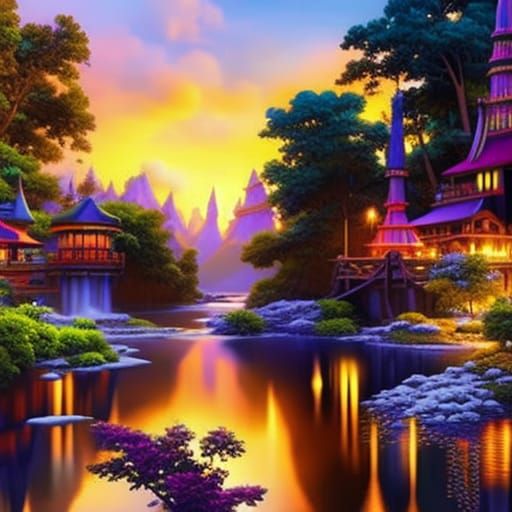 Bohemian Shangri-La in Acrylic Style, 8K