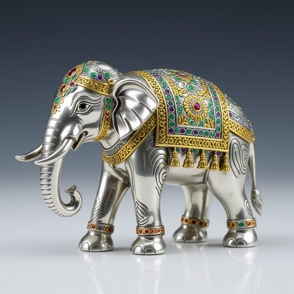 Majestic Elephant Figurine Crafted from Silver and Gold