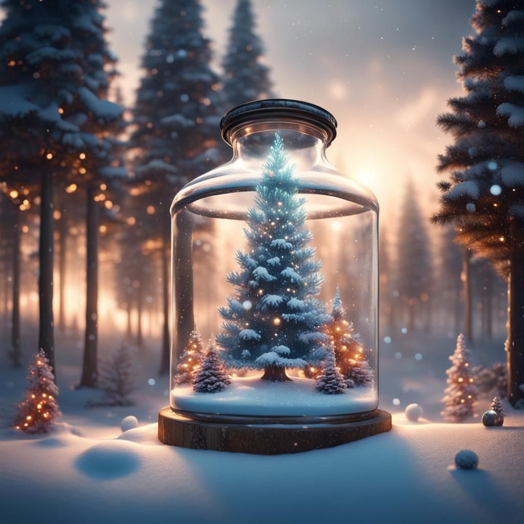 Snowy Christmas Tree Farm in Glass Jar