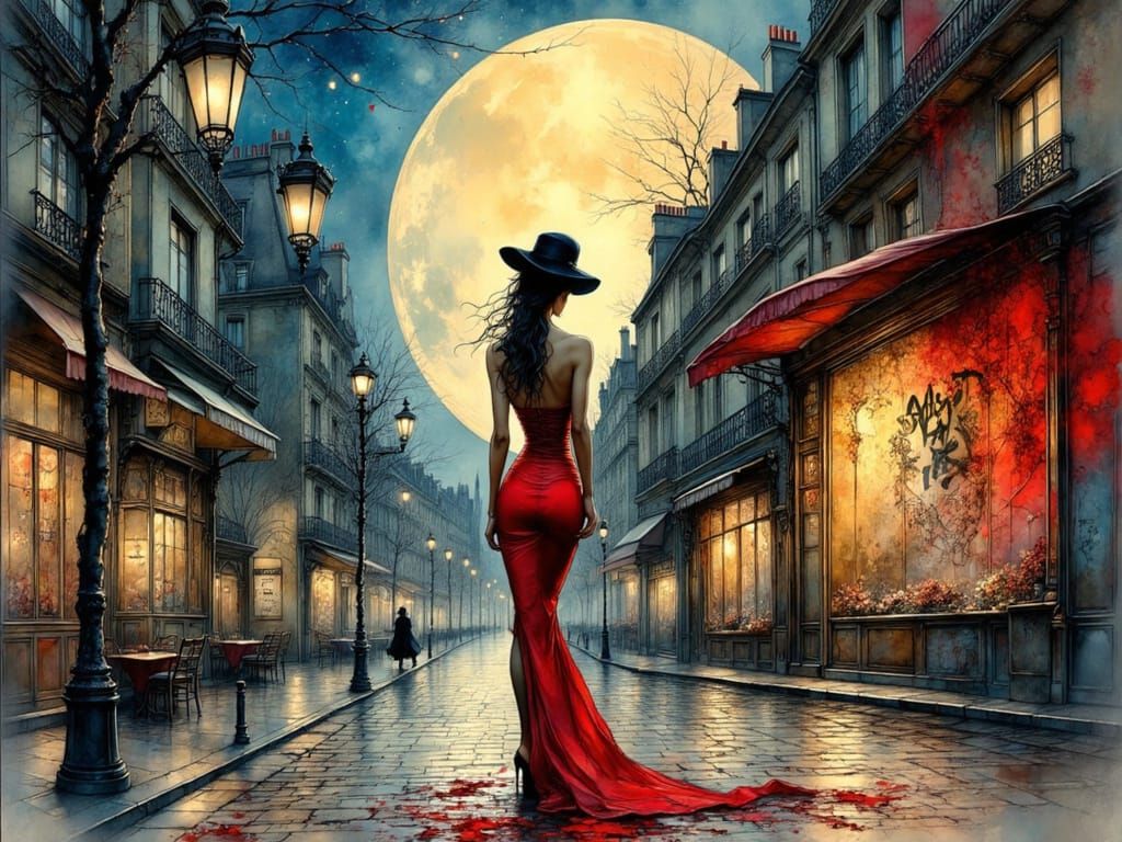 Mysterious Woman in Paris at Night