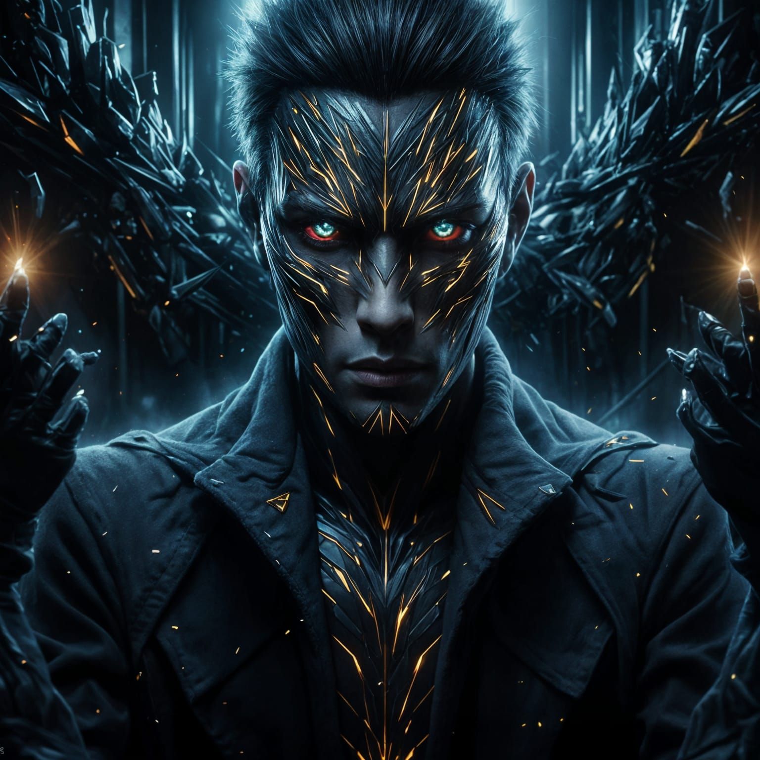 Man on Throne in Cyberpunk Gothic Style