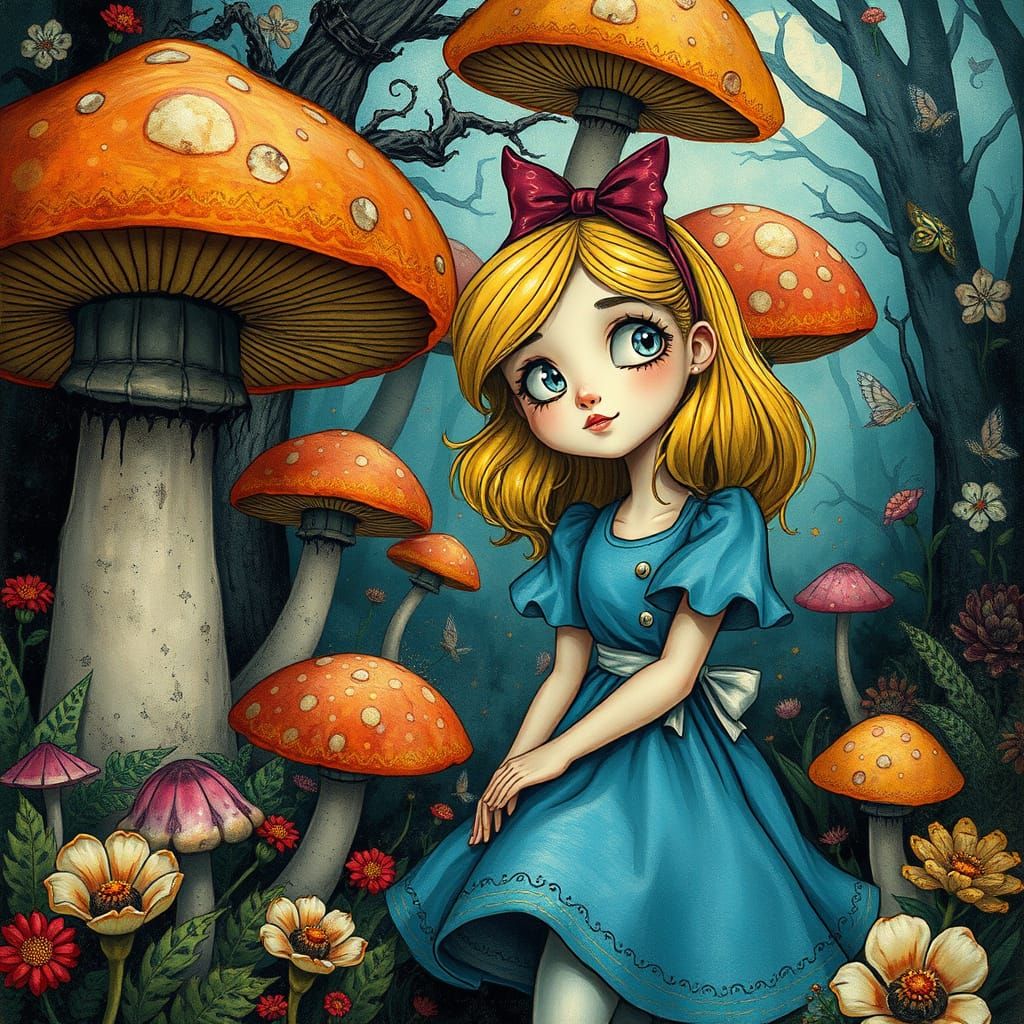 Whimsical Alice in Wonderland, Dark Fantasy Art