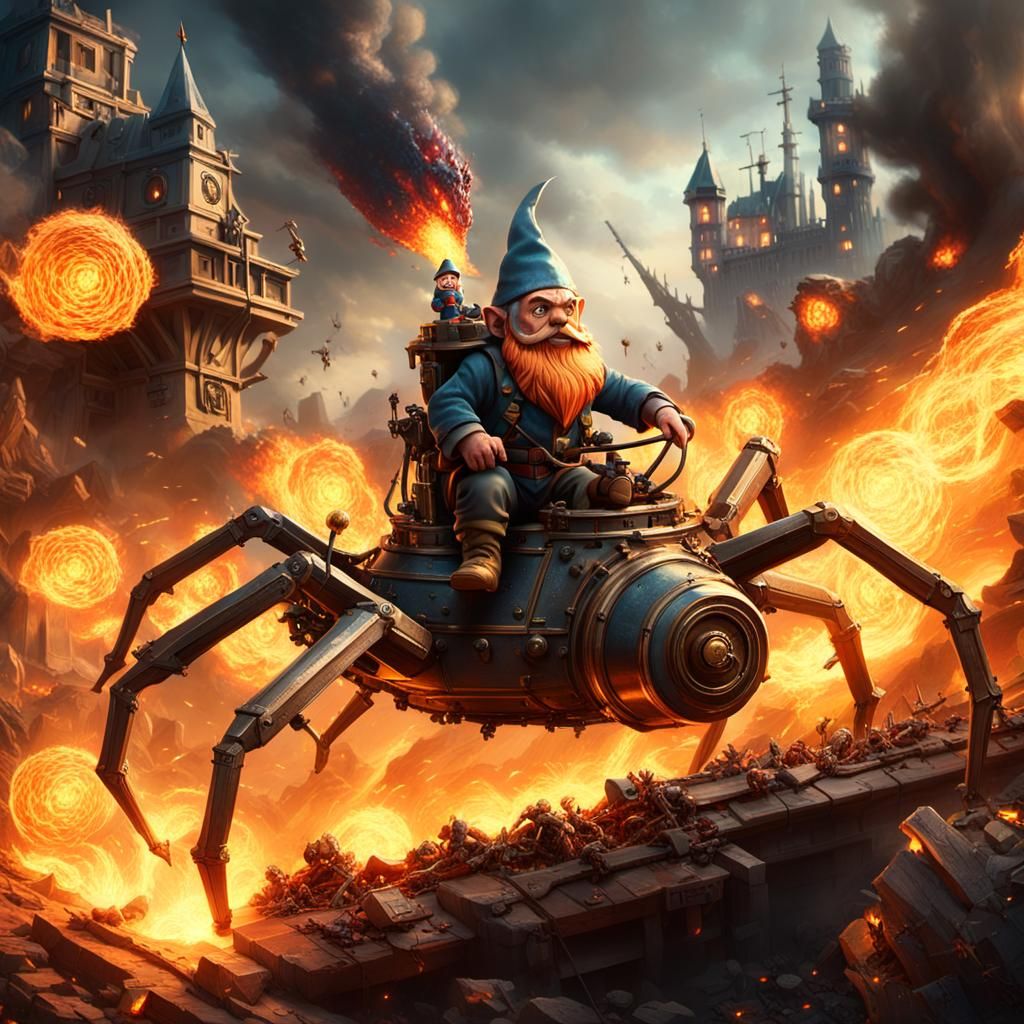 Gnome Artificer on Mechanical Spider in Epic Battle