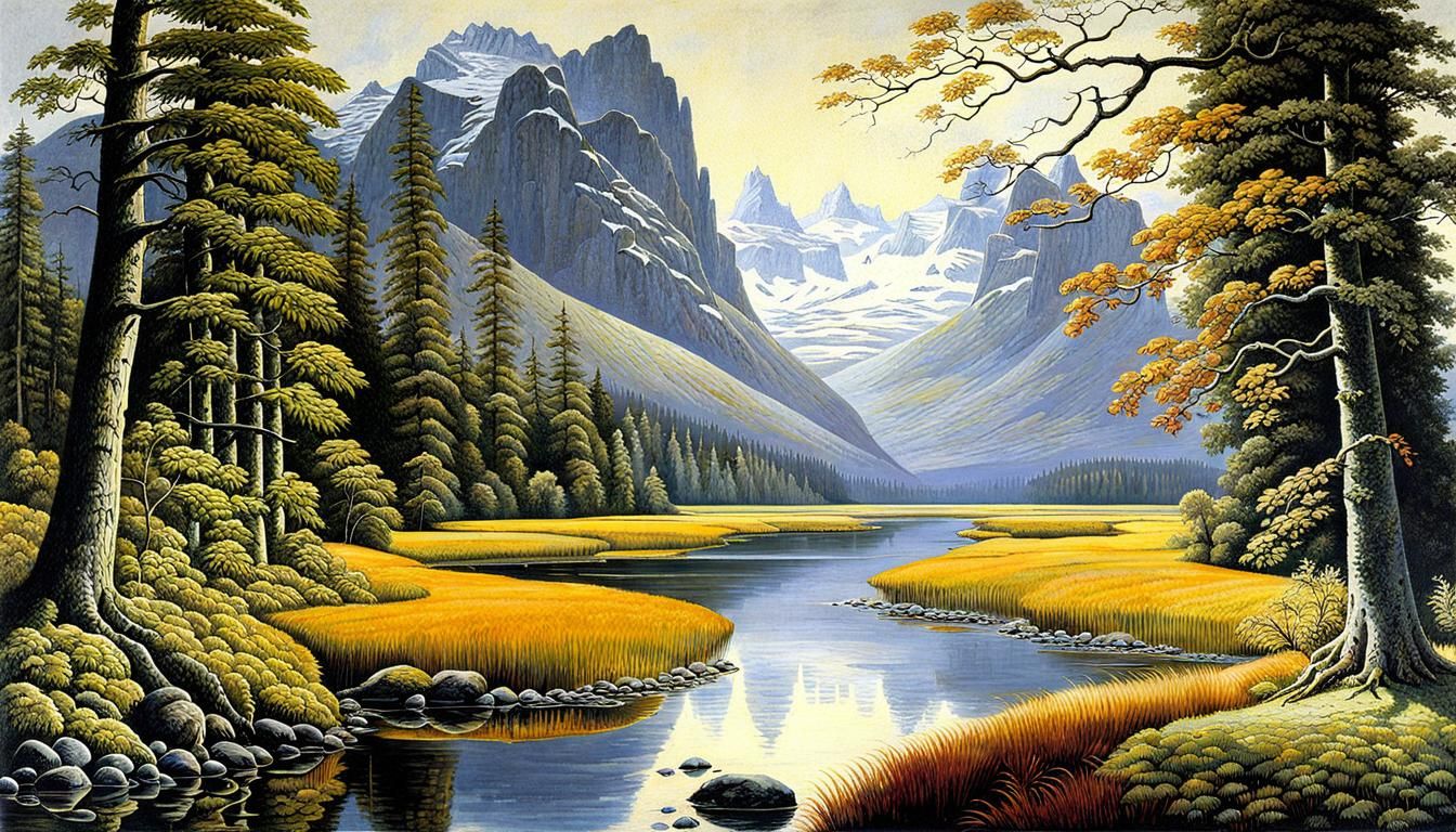 Wildlife Art Landscape in Realist Style
