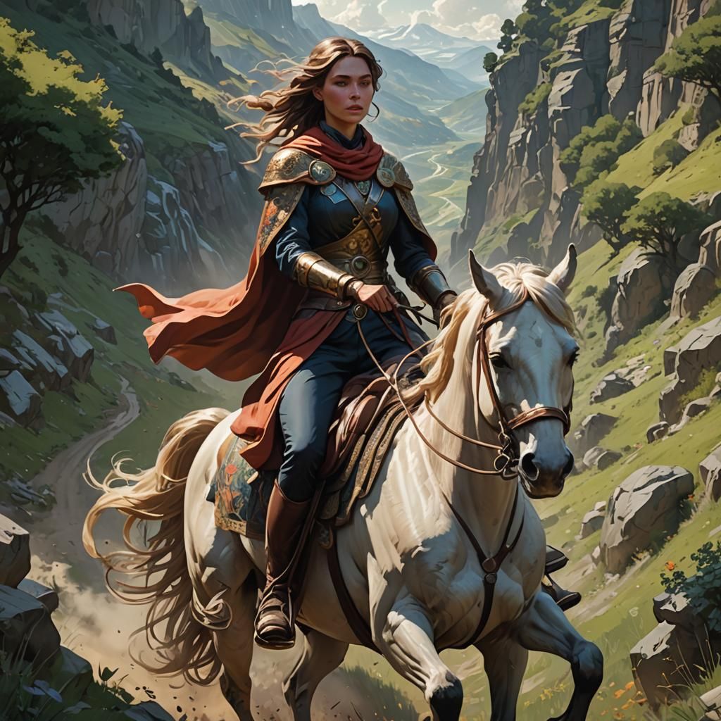 Heroic Woman on Horseback: Hyperdetailed Portrait
