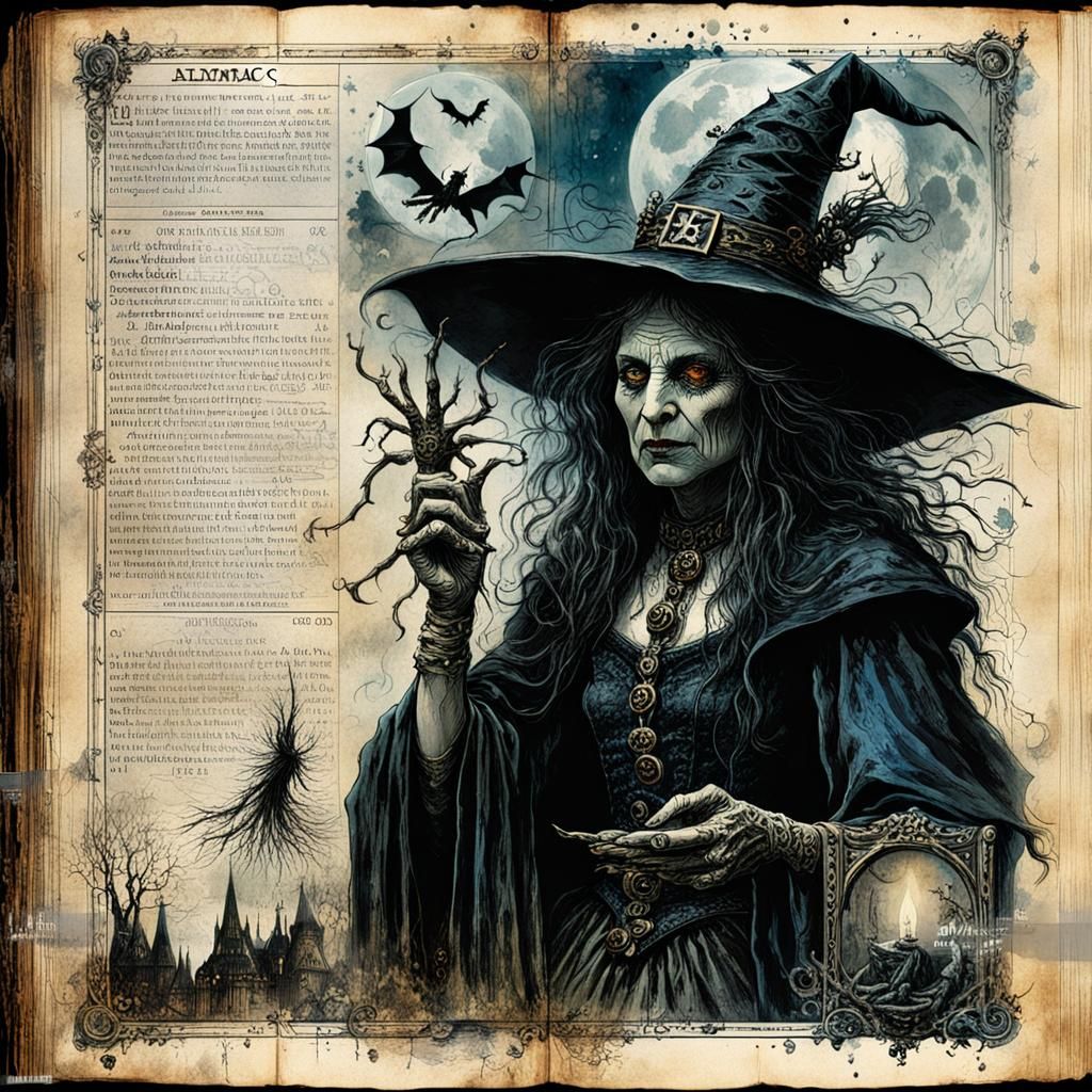 Witch Doing Black Magic in Vintage French Almanac