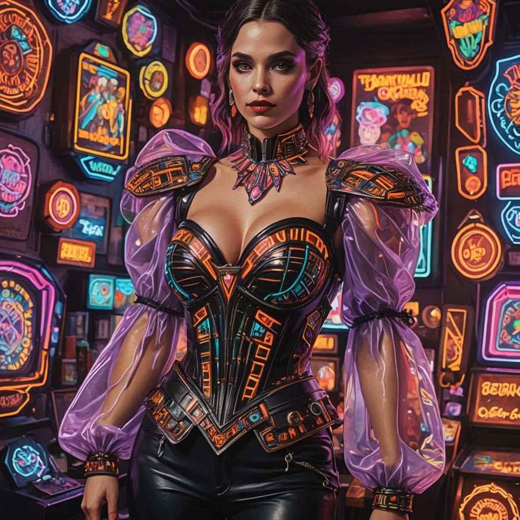 Tarantula on Bodice in Neon Lit Bar