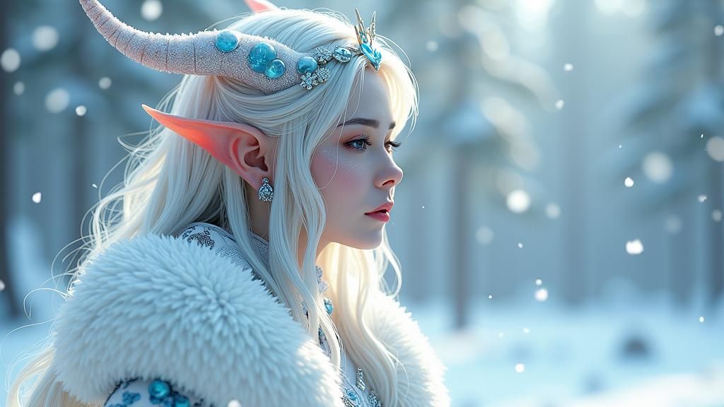 Icy Devil Woman in Winter Wonderland: 3D Anime Art