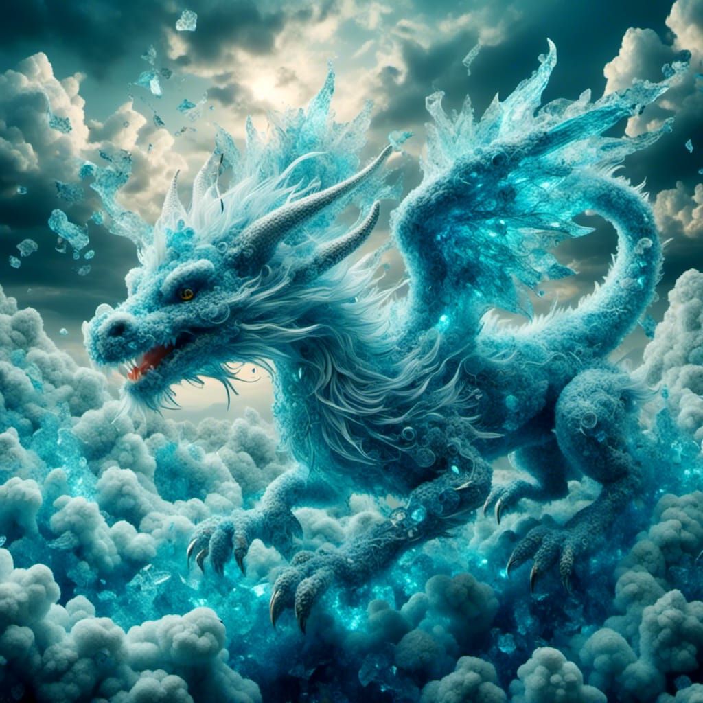 Iridescent Cloud Dragon in Flight: Digital Art