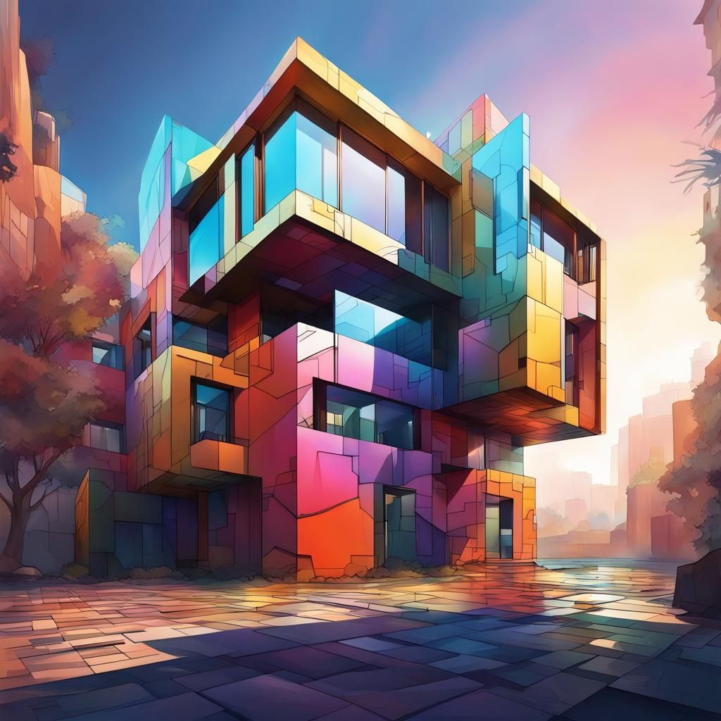 Hyperrealistic Labyrinth House in Modern City