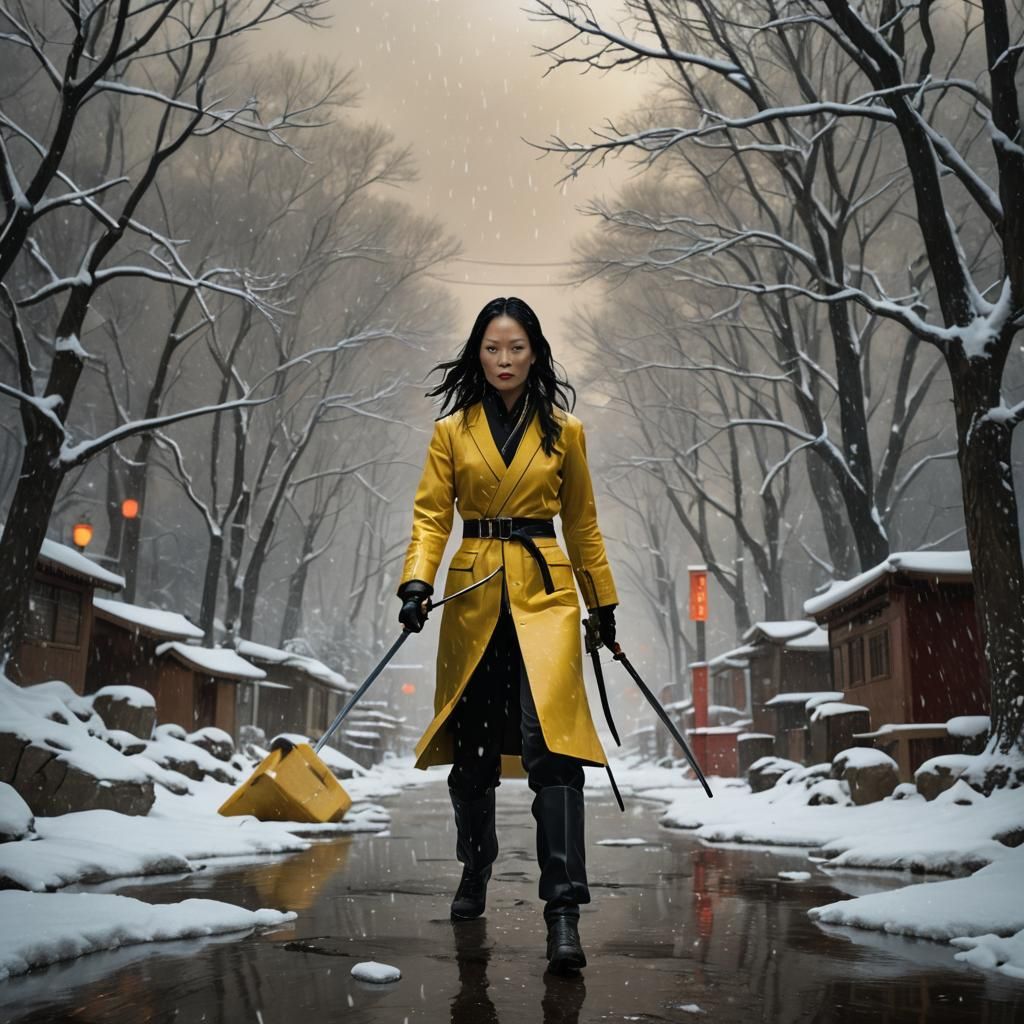 Actress in Snowy Scene: Detailed Matte Painting