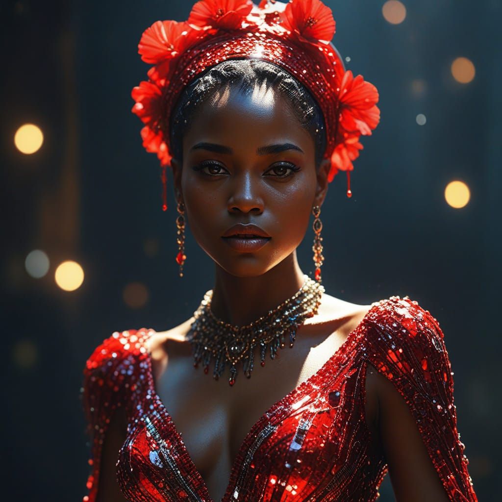 Glamorous Woman in Enchanted Red Sequined Gown