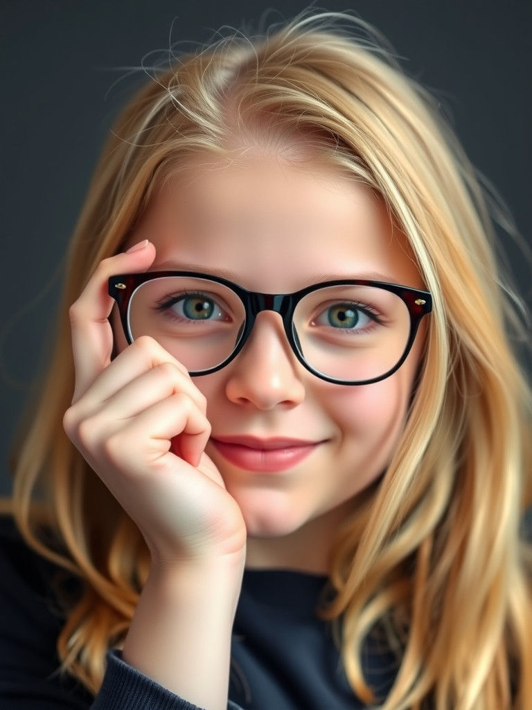 Smiling Blonde Girl Looking Over Glasses