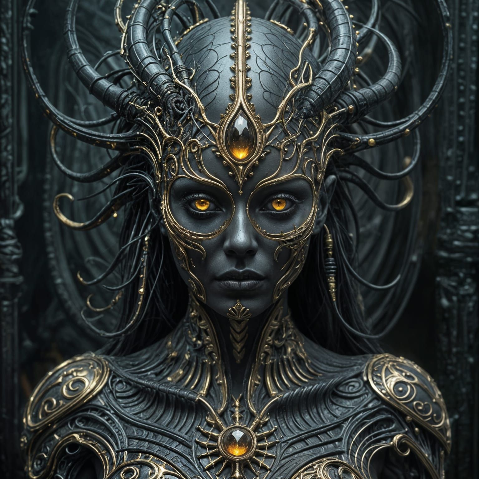 Ethereal Biomechanical Beauty in Dark Surrealism