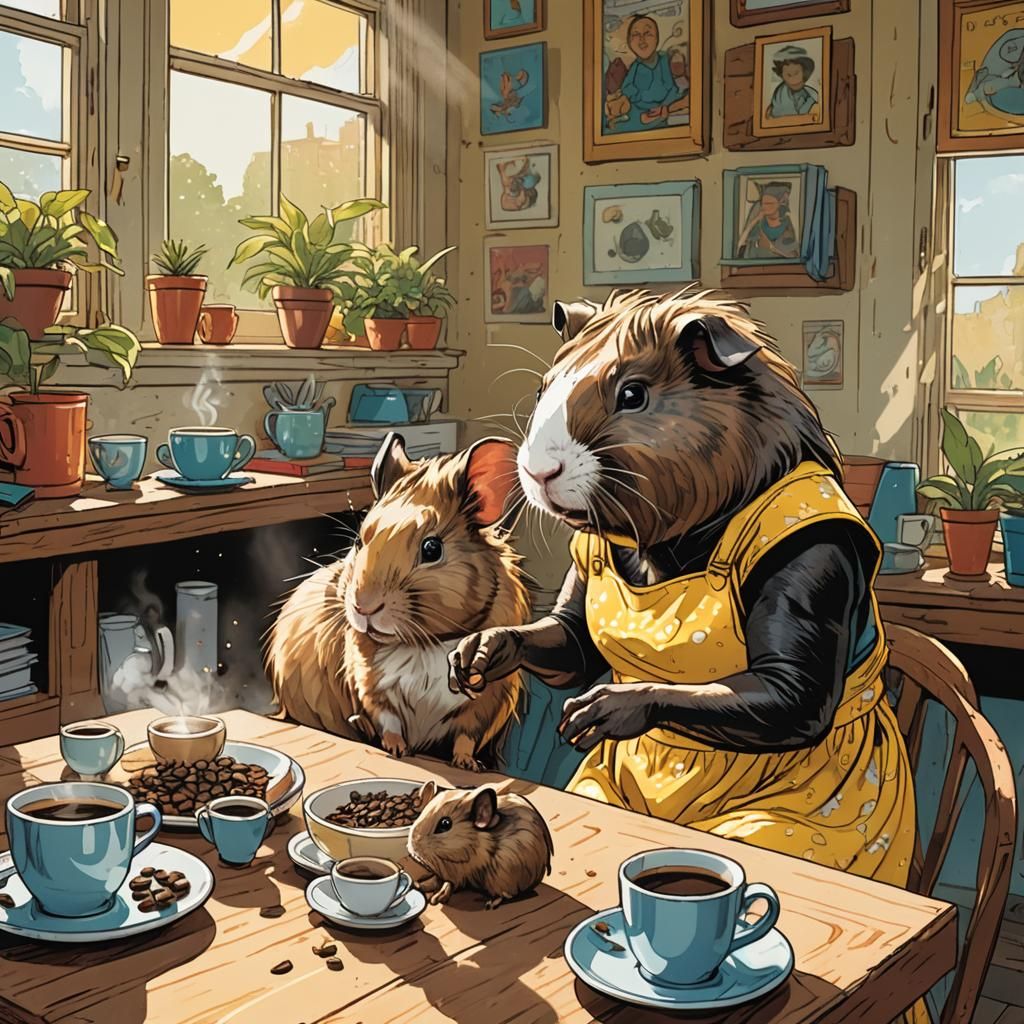 Aardvark and Guinea Pig Coffee Break: Comic Book Art