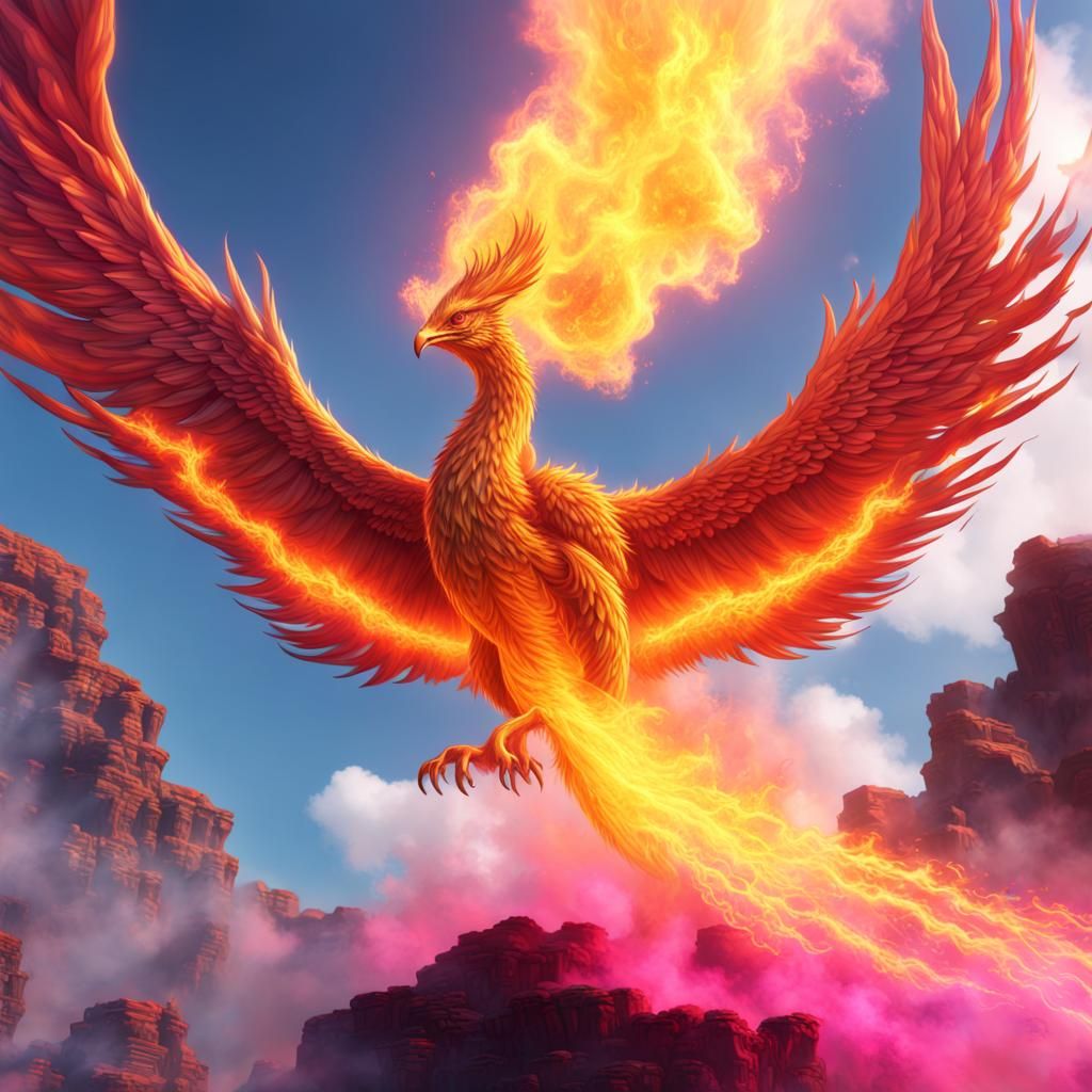Phoenix Rising in Fiery Sky