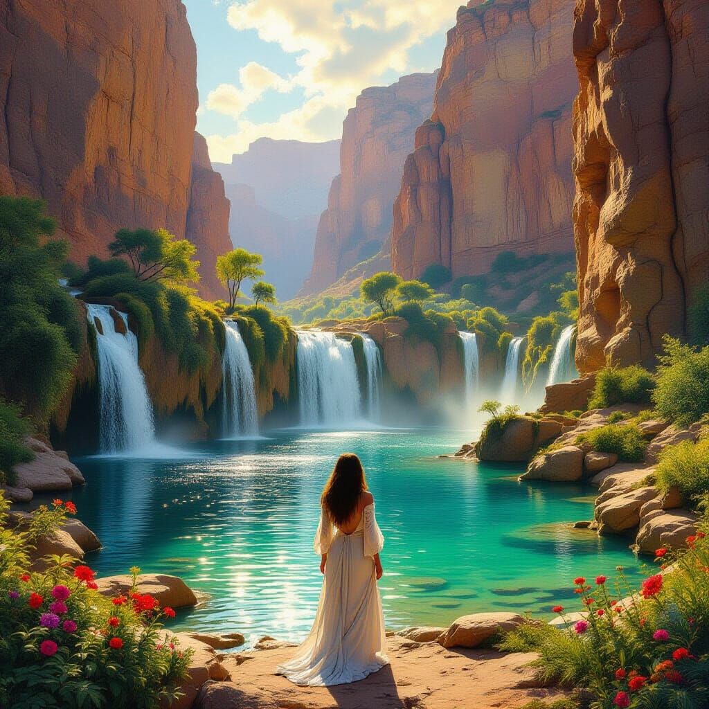 Hidden Oasis Panorama in Bierstadt Style